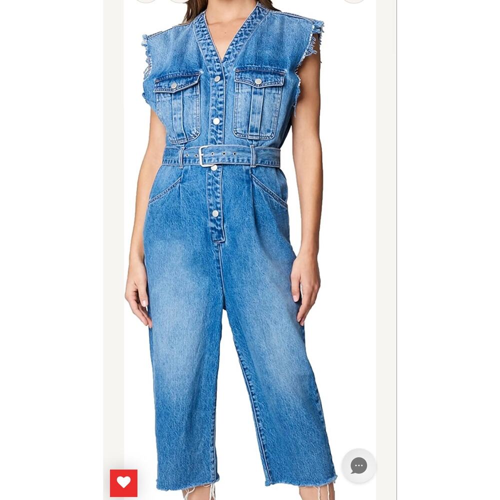 BLANK NYC SLEEPLESS, DISTRESSED, DENIM JUMPSUIT SIZE EXTRA SMALL